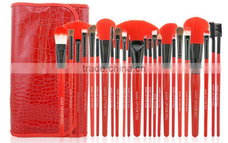 Popular Hot Selling 24 in 1 Make-Up Brush Set Red High Quality Comestic Brush With CROCO Bag For Brushes