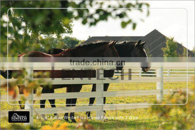 Fentech White Galvanized Wire Inside High Strength Flexible Rail Fence With 5" PVC Fence Post and Flat Caps