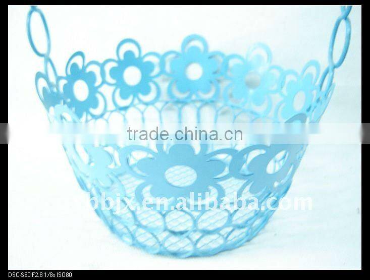 Blue round wire storage metal hanging baskets