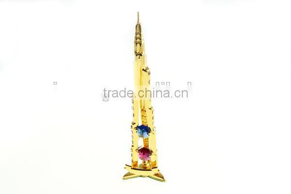 24K Gold Plated Dubai Tower Music Box with Crystals from swarovski