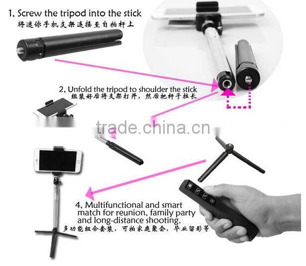 Bluetooth monopod equipped wih professional tripod, selfie monopod with mirror, with zoom function RK908