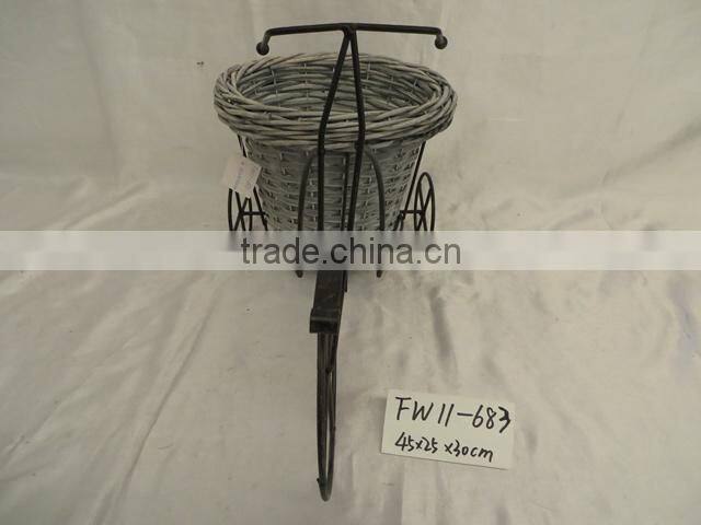 Bicycle frame mini wicker flower basket