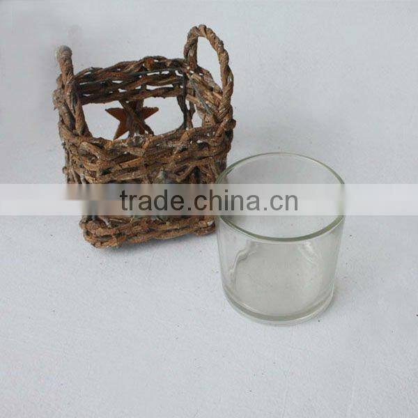 Rattan candle stand with handle