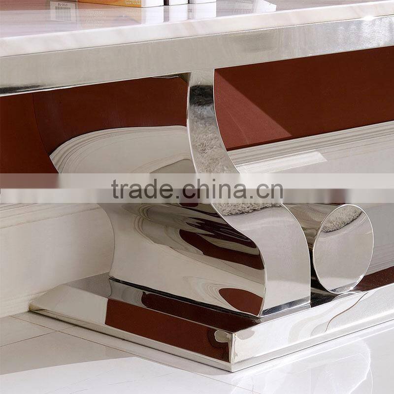 CT8035 Wonderful design stainless steel modern tv stand with marble top
