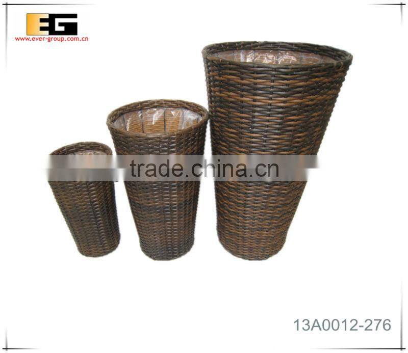 Round shape PE rattan with liner flower planter