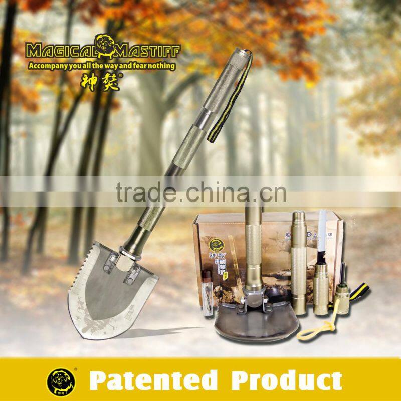 Powerful Multi-function Compact Entrench Shovel with Knife Hoe Hammer Fire Starter