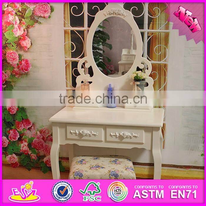 2016 wholesale fashionable white wooden makeup vanity table with mirror W08H060