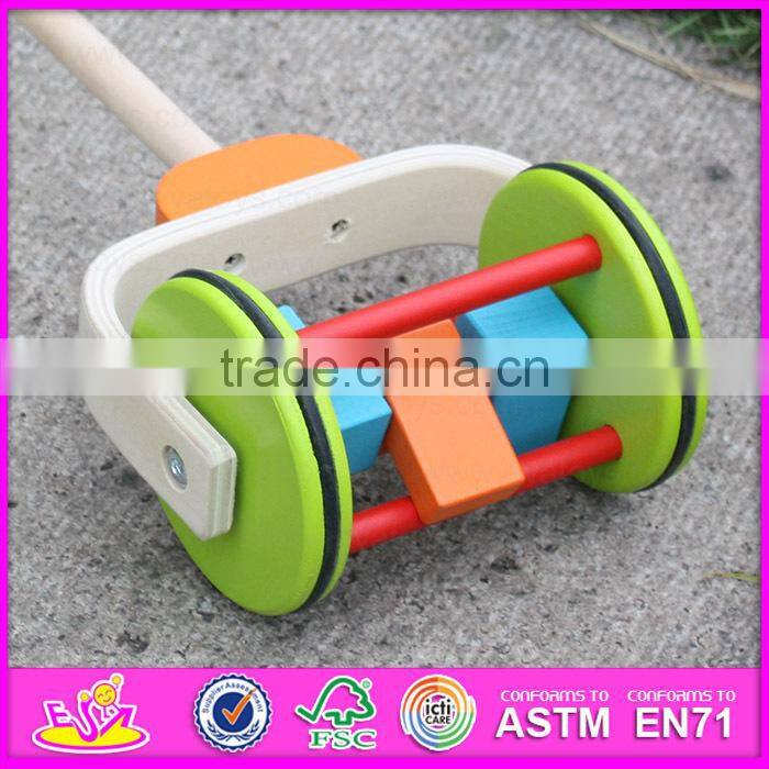 2015 Hot new wooden hand push cart toy for kids,Classic Cartoon Cart Wooden Push Toy,Baby favorite wooden push cart toy W05A010