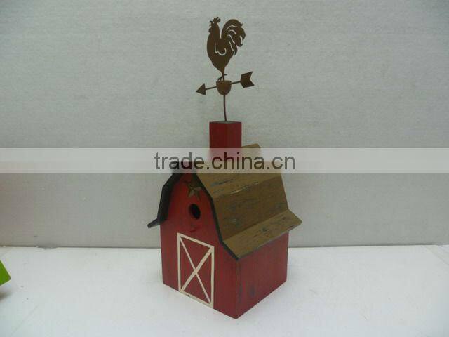 GOOD SALE 16-1/2''H Church Wood Birdhoue w/the Rooster on the top