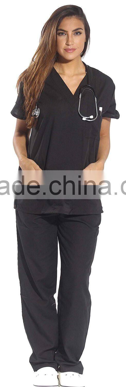Women's Scrub Sets,Matching Top And Pants Solid Scrubs Medical Scrubs China Nursing Uniform With 6 Pockets Wholesale