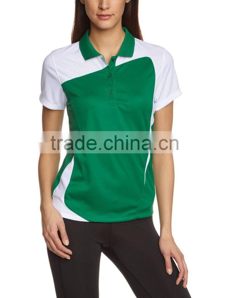 Fancy women's polo with green collar contast cotton women's polo t-shirt