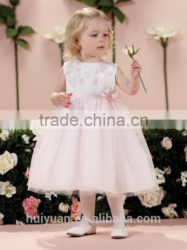pink flower gown round neck baby clothes girl dresses