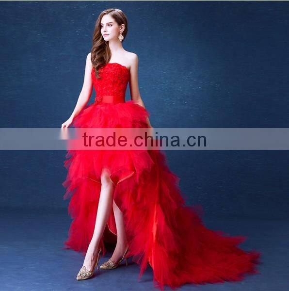 sexy short front long back lace red wedding dress china
