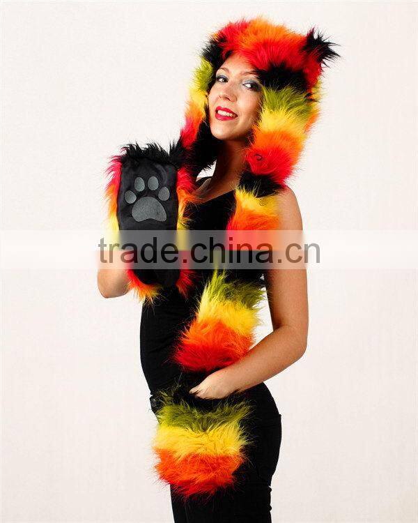 Good quality hot selling faux fur giant plush animals hood hat