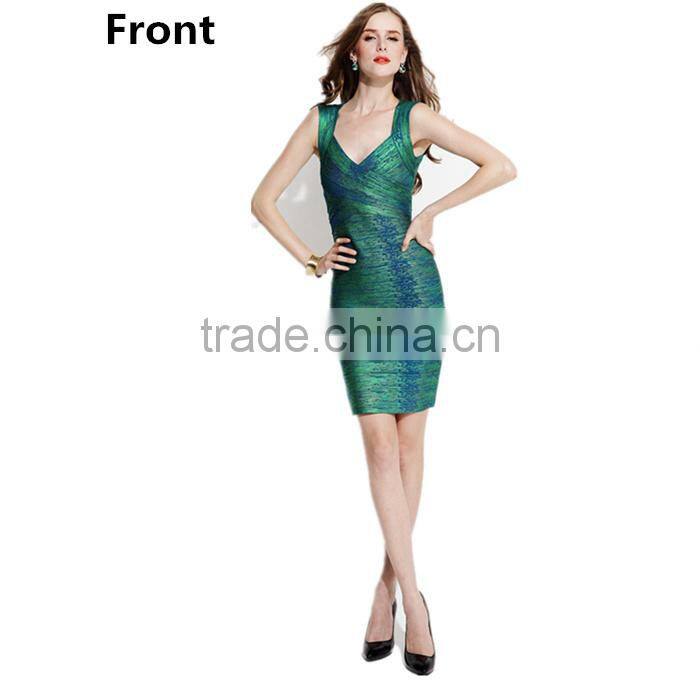 backless green color stylish bandage backless dress short