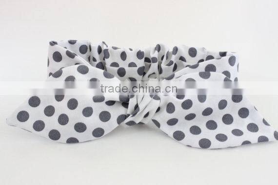 100% Knitted Cotton Flower Ribbon Headband Baby Kids Girl Dots Crochet Top Knot Headband