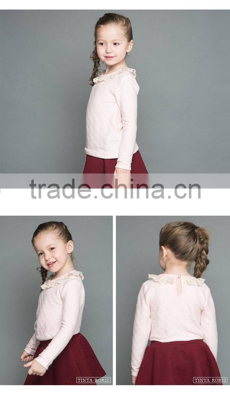 2017 Spring Girls t Shirt With Lace O-neck Children Clothing Long Sleeve Pullover t Shirt