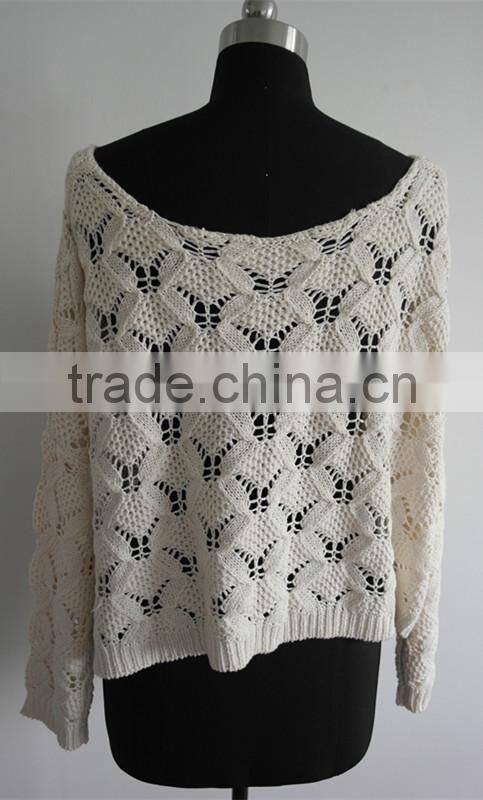 2014 ladies fashion loose long sleeve white crop pullover sweater