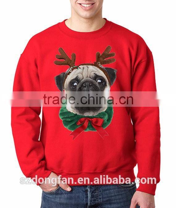 Custom sweatshirt long sleeve crew neck pullover pug dog reindeer funny CHRISTMAS SWEATERS for men