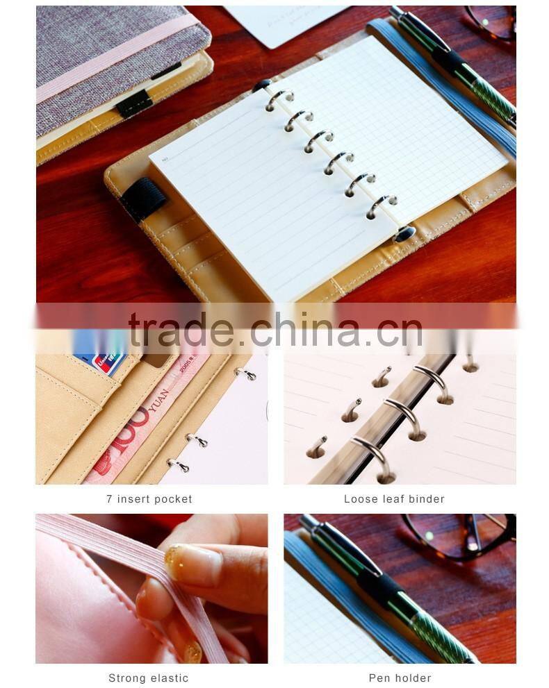 A6 custom PU cover with elastic band loose leaf binding personal diary planner debossed/emboss/gold foil logo