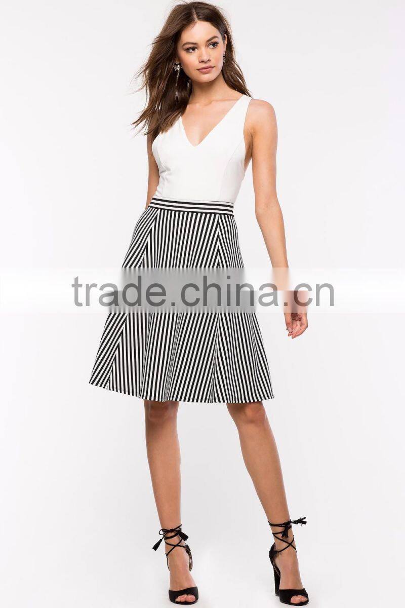 China wholesale high rise directional stripe midi skirt women fashion skirt 2016