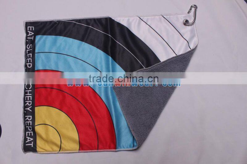 High quality custom sublimated microfiber golf towel with hook wholesale