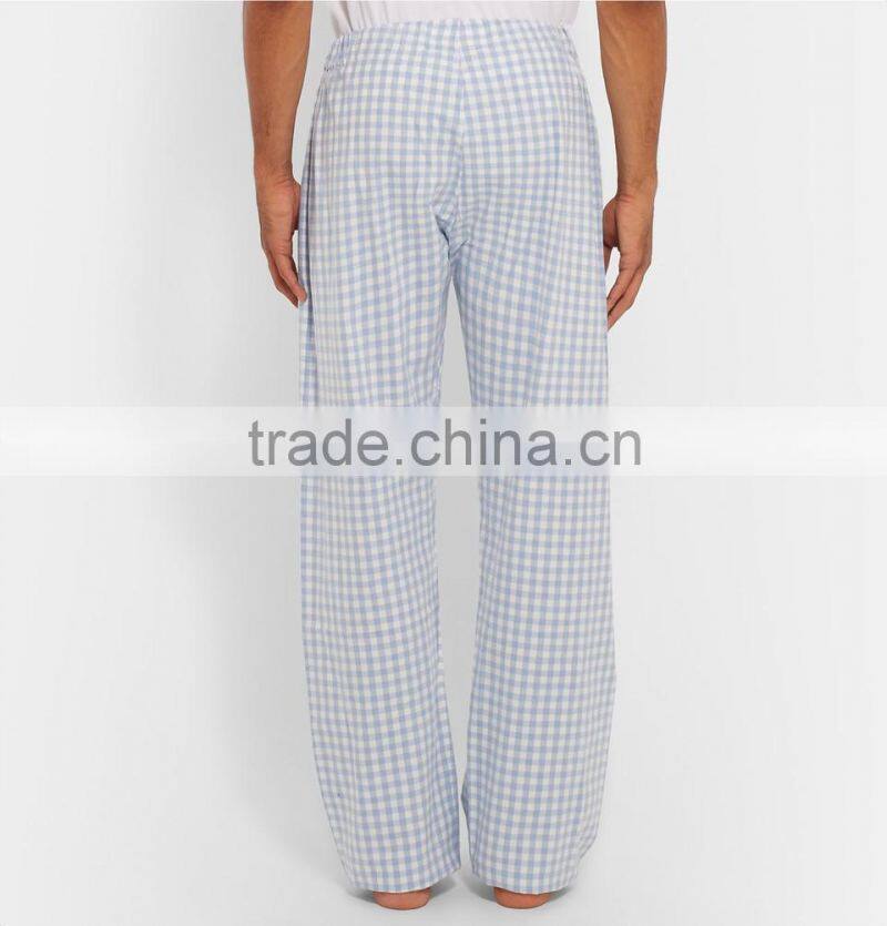 Light Blue and White Checked Men Loungewear Set Long Sleeves Shirt and Trousers