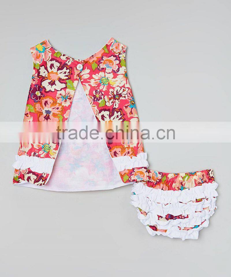 Fashion Rainbow Floral Baby Girl Clothing Set With Bow 2pcs Swing Top And Diaper Cover Set Adorable Infant Clothes CS90425-15
