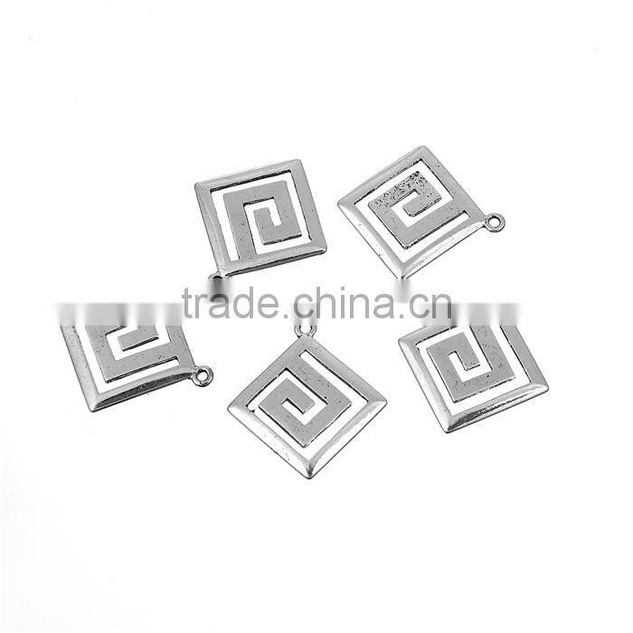 Zinc Based Alloy Greek Key Pendants Rhombus Antique Silver