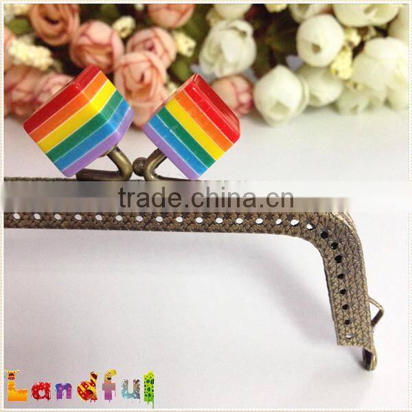 Rainbow Color Cube Coin Purse Women Bag Supplies Metal Purse Frame