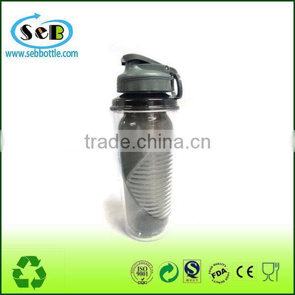 OEM printing Double wall plastic water bottles with flip lid , sport bottles with flip cap