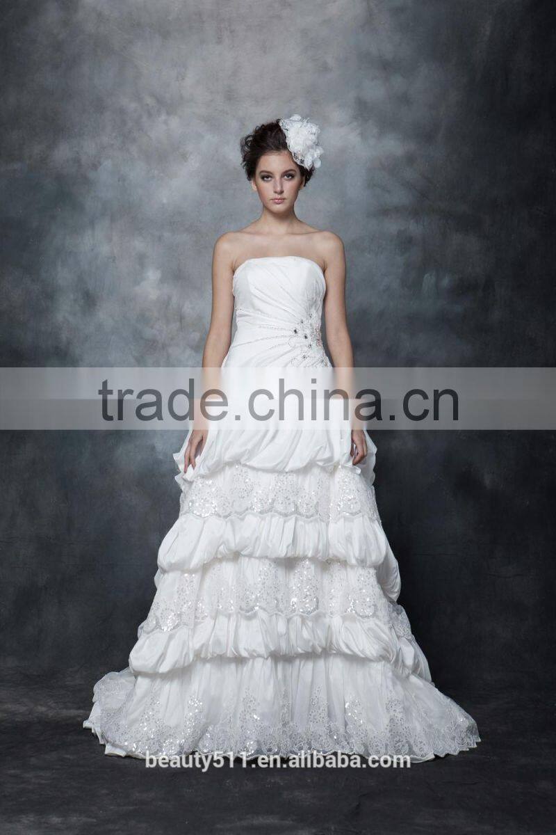 A-Line Straight Neck Strapless Ruffle Wedding Dress Bridal gown AS28702