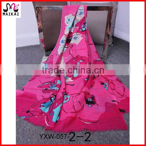 Wholesale new fashion floral print wool kuwait scarf