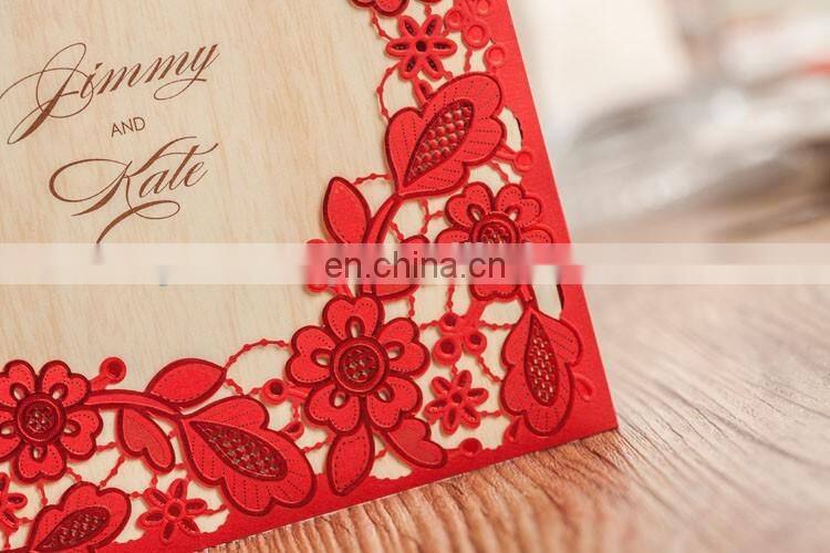 Creative 5280 Chinese Red Flower Laser Cut Wedding Invitation Cards