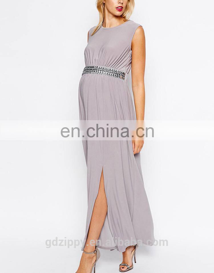 With belt woman dress maternity long dress