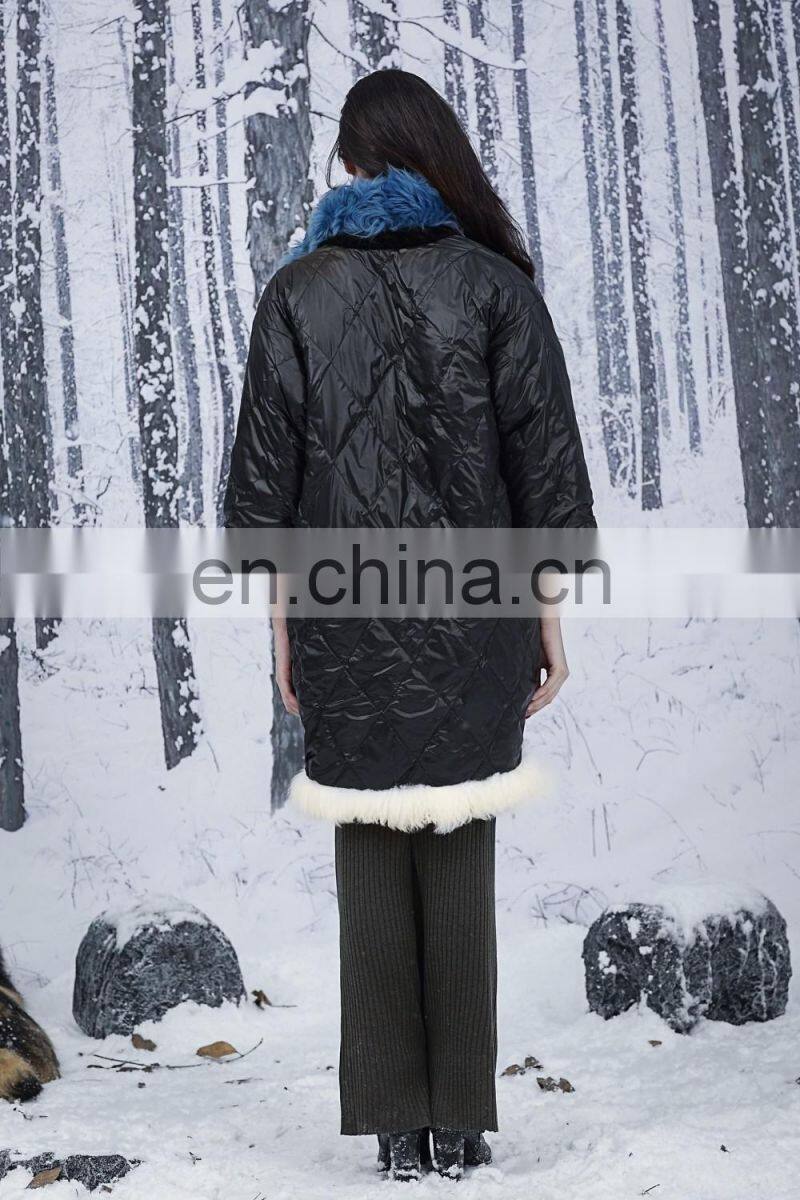 Nifty Style Lamb And Mink Fur Coat Reversible Female Multicolored Mix Different Fur Jacket Real Fur Down Overcoat