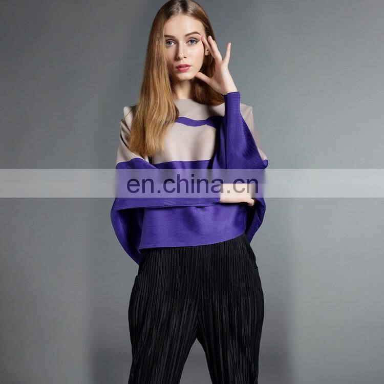 New fashion color block pleated design women cloak style coat