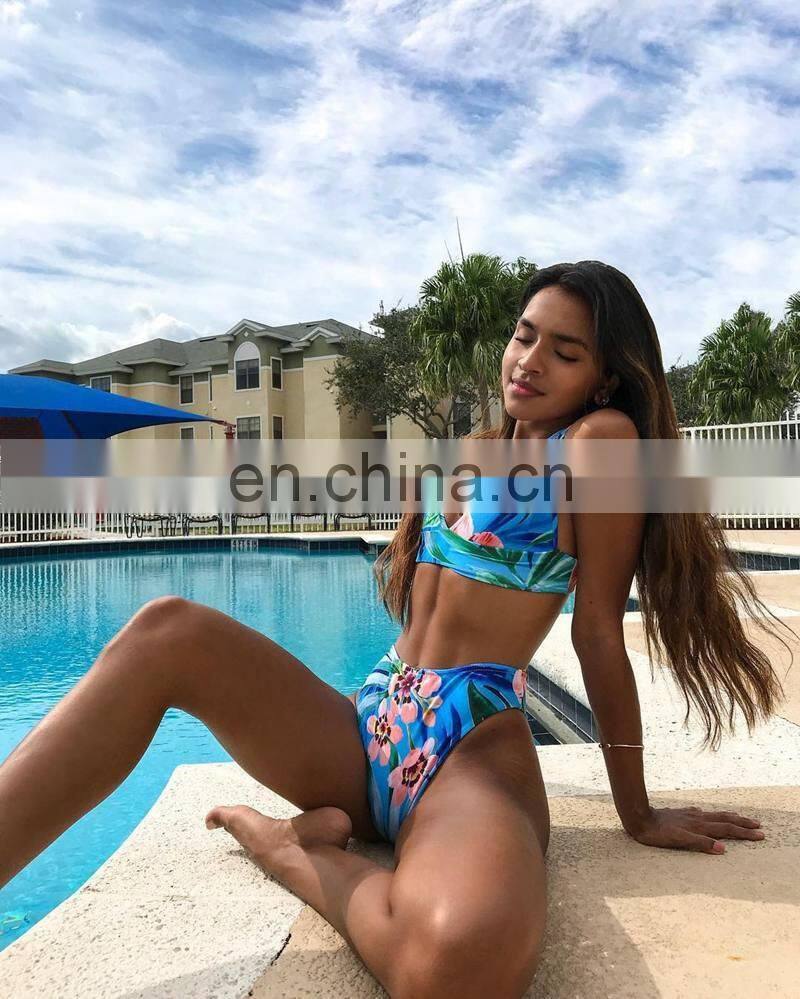 Floral Push Up Brazilian Bikinis Triangle High Cut Bikini Set High Waist Bathing suit Padded Swimwear Swimsuit Women Bodysuit