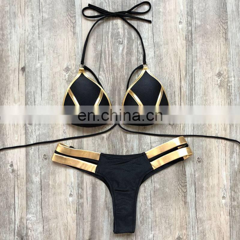 2019 New Bikinis Set Women Swimwear Push Up Pad Bikinis Bronzing Solid Swimsuit Strapless Women Beachwear Bathing Suits