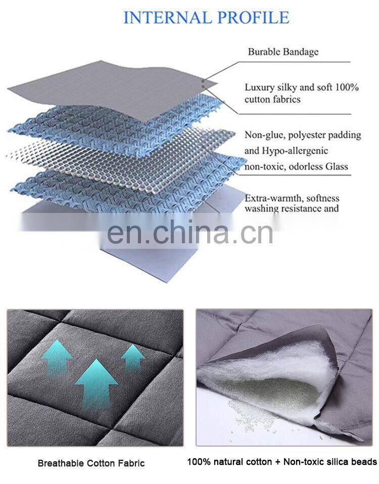 Hot selling Quality Premium Soft Minky Quilt Sensory 15Ibs Glass Beads Gray Color Sensory Weighted Blanket