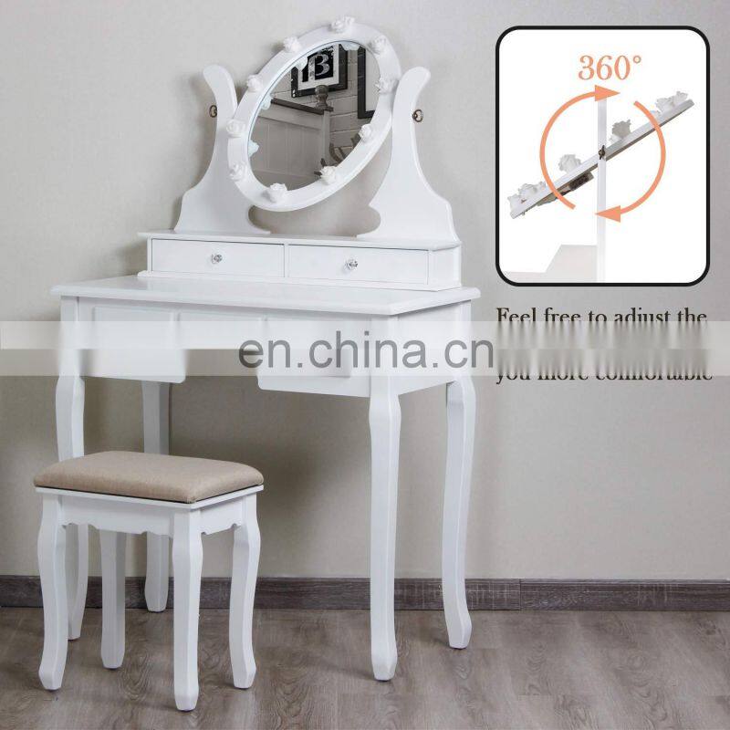 Vanity Dressing Desk Set with 10 LED Lights 5 Drawers Makeup Table with Stool