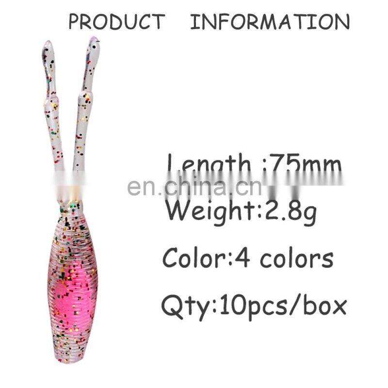JOHNCOO 75MM 2.8G Soft Plastic Trout Crappie Fishing Lures 10Pcs/Box