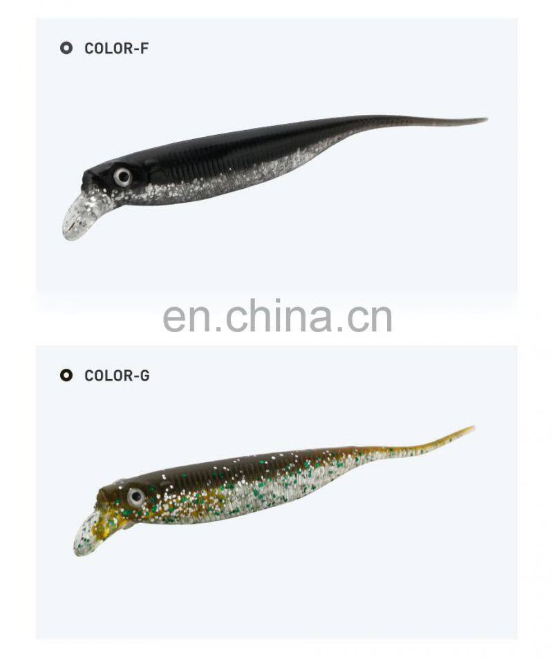 JOHNCOO Needle Shape Tail 80mm 2.5g Pvc Material Soft Bait Fishing Lures with Tongue 6pcs/bag