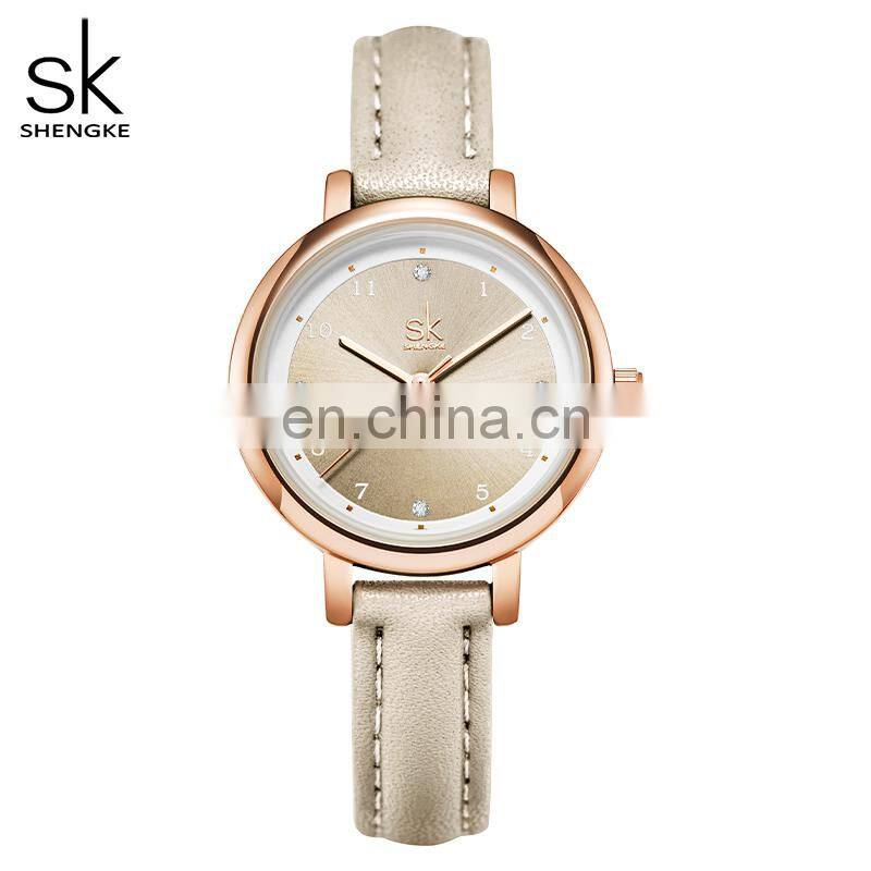 Shengke Classic Sunray Dial Girls Watches K9028 Champagne Simple Style Students Handwatch Small Dial Watches