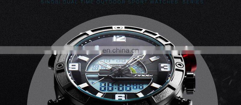 SINOBI Multi Function Men Wristwatch S9733G Full Calendar Window Male Watch LED Display Digital Watches