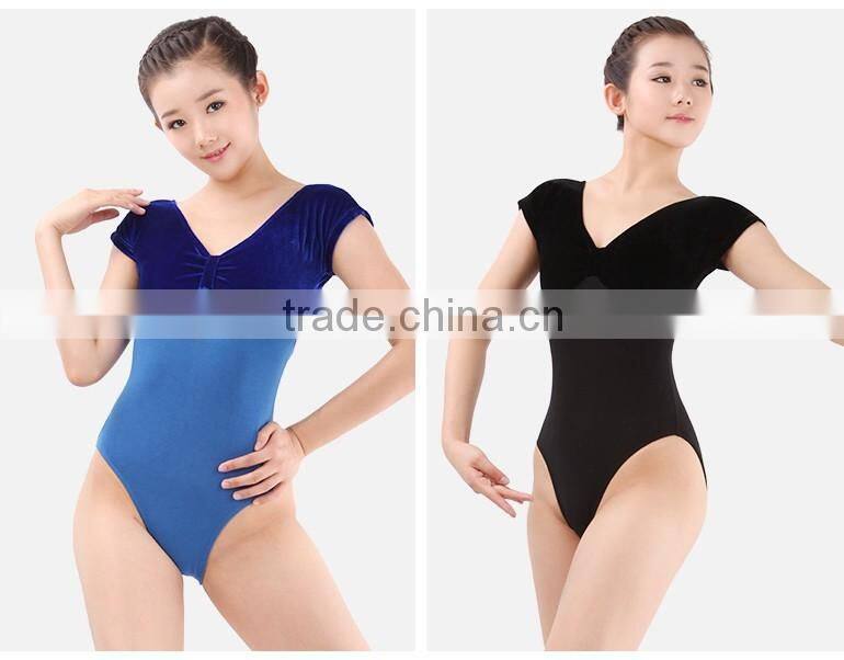 Hot Sale Two-tone Velvet Cotton Lycra Cap Sleeve Gymnastics Leotard