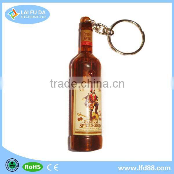 led beer bottle shape keychain,custom bottle shape keychain with projector,promotional led bottle projector keychain
