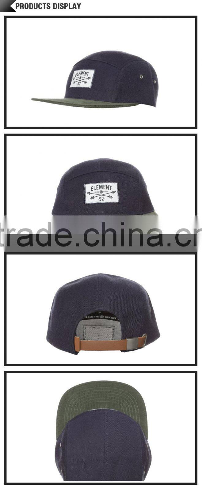 leather strap closure camping hat / made in Guangjia 5 panel / snapback hat