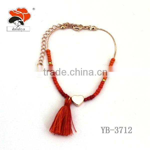 Hot Sales Women Gifts Orange Beads Heart Polyester Lines Fahion Jewelry Bracelet