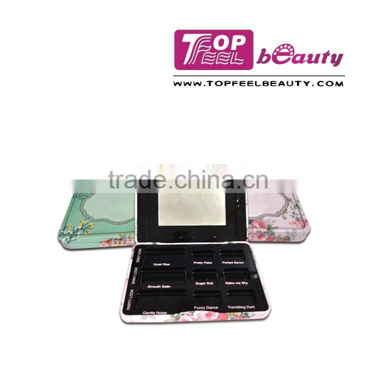 Whole-sale! OEM 9 well eyeshadow tin case with pattern on the surface makeup container